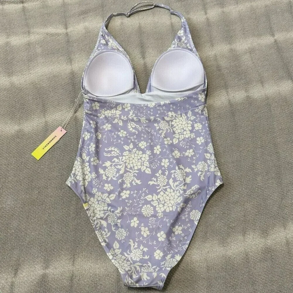 Summersalt Vintage Floral Halter Plunge One Piece Swim Bathing Suit 8 NWT